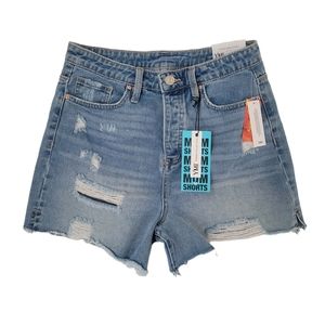 YMI Mom Fit High Rise Shorts 7/28 Juniors Blue Stretch Denim Brand New With Tags